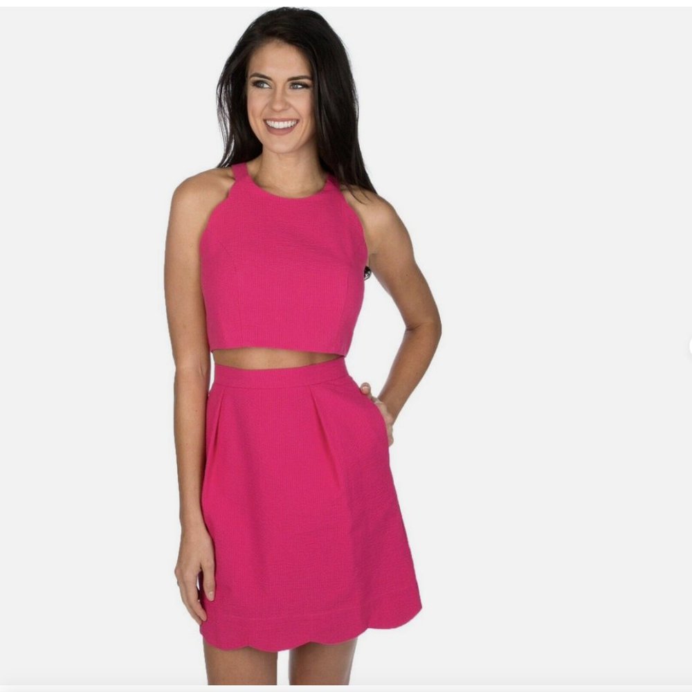 NWT Lauren James Women's Carly Seersucker Crop Top Skirt Set Pink Small